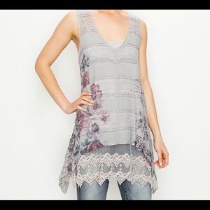Cottage core fashion Grey Lacey V Neck Tank Sm